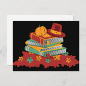 Boek Lover Thanksgiving pompoenbladeren Feestdagenkaart (Voorkant / Achterkant)