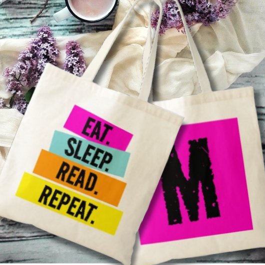 Boek Lover's Eat Sleep Lees Monogram herhalen Tote Bag