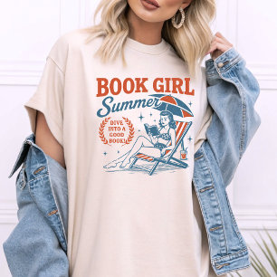 Boek Meisje Zomer Blauw Sinaasappel Vintage T-shirt
