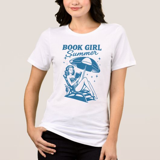 Boek Meisje Zomer Retro  Pin-Up Stijl Tri-Blend Shirt (Voorkant)