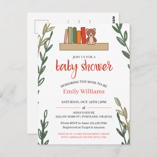 Boek met Baby shower Briefkaart (Voorkant / Achterkant)