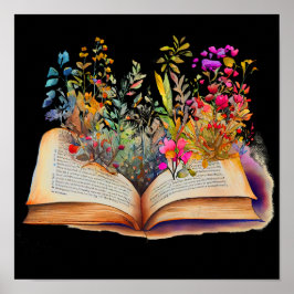 Boek met bloemen, Boek Lover Gift Poster