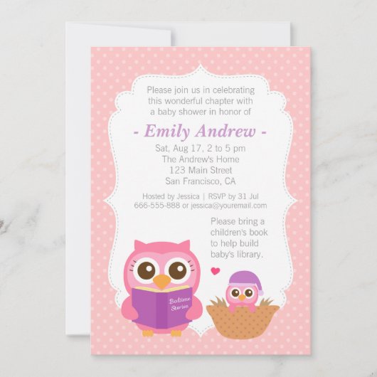 Boek met de naam "Girl Cute Owl Baby Shower" Kaart (Voorkant)