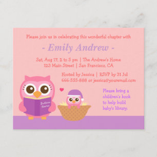 Boek met de naam Owl Baby Girl Shower Invitations Kaart