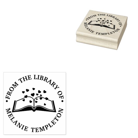 Boek met Harten “Uit de bibliotheek van” Rond Rubberstempel (Gestempeld)