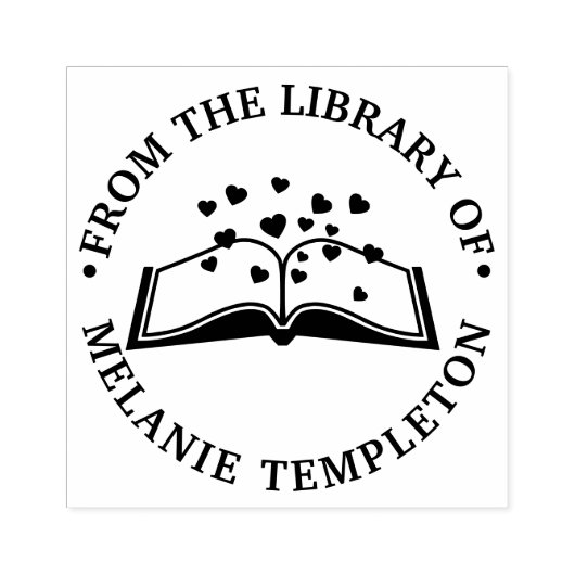 Boek met Harten “Uit de bibliotheek van” Rond Rubberstempel (Afrduk)