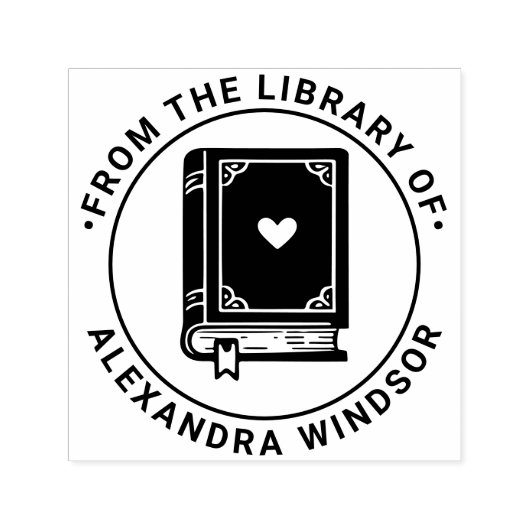 Boek met hartje versierd met bibliotheekboeknaam  zelfinktende stempel (Design)