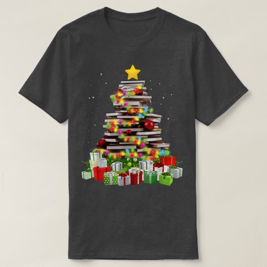 Boek met kerstboom Koekworm Librarian Chris T-shirt (Design voorkant)