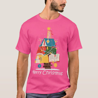 Boek met kerstboom Koekworm Librarian Merry T-shirt
