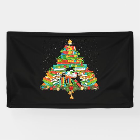 Boek met kerstboom Koekworm Librarian Spandoek (Horizontaal)