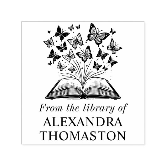 Boek met Vlinders #2 Bibliotheek Boek Naam Zelfinktende Stempel (Design)