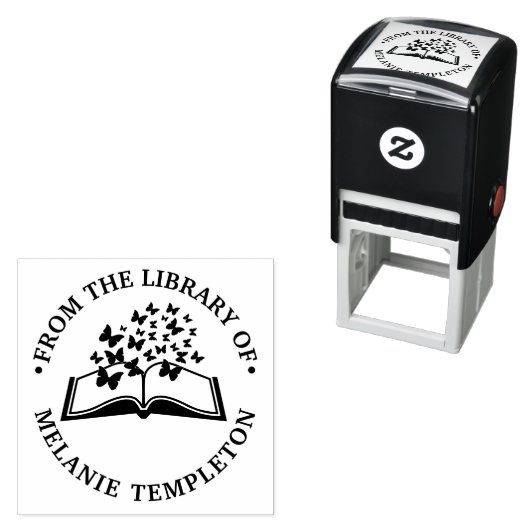Boek met Vlinders Bibliotheek Boeknaam Zelfinktende Stempel (In situ)