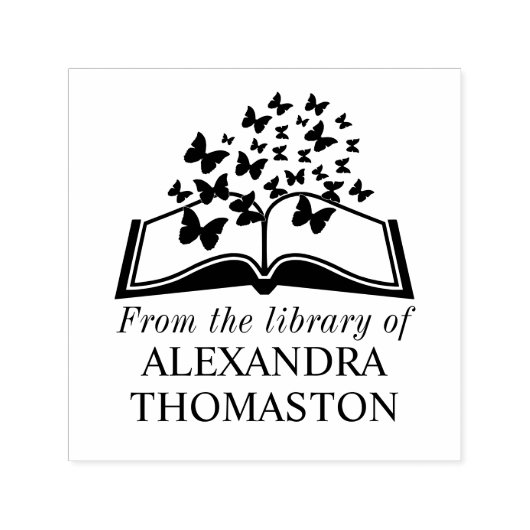 Boek met Vlinders "Uit de bibliotheek van" Naam Zelfinktende Stempel (Design)