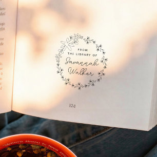 Boek met wilde bloemen stempel 'Uit de bibliotheek