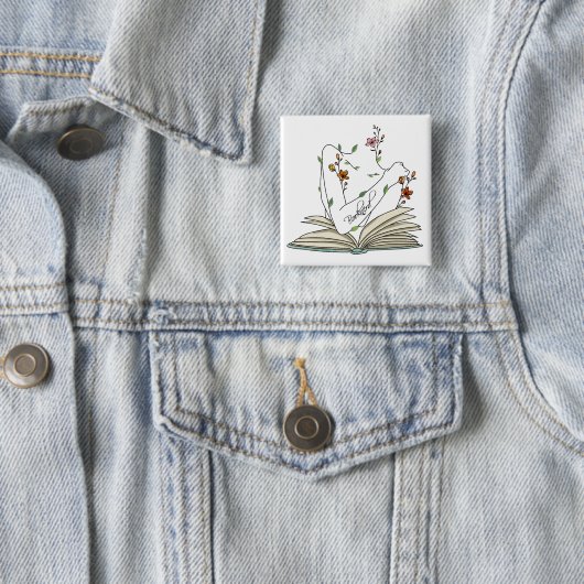 Boek-nerd-gevoelige wilde bloemen open boek vierkante button 5,1 cm (In situ)