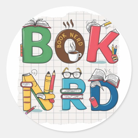 Boek Nerd – Speelse en creatieve leesenthousiasme Ronde Sticker (Voorkant)
