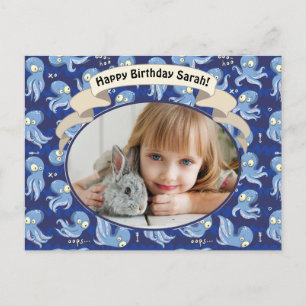 Boek Octopus Blauw Cute Kinderverjaardagsfeest Uit Feestdagenkaart