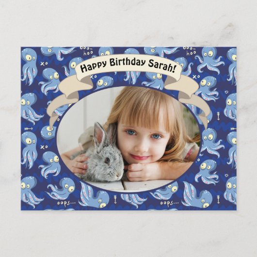 Boek Octopus Blauw Cute Kinderverjaardagsfeest Uit Feestdagenkaart (Voorkant)