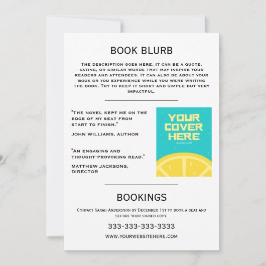 Boek Ondertekenaar Schrijver Boek Lancering Bestse Kaart (Achterkant)