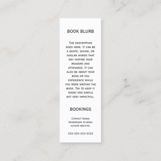 Boek Ondertekenaar Schrijver Boek Lancering Busine Contactkaartje (Achterkant)