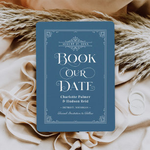 Boek onze datum Blauw  Boek Hoesje Bruiloft Save The Date