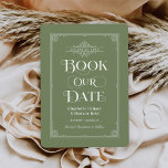 Boek onze datum Groene  Boek Hoesje Bruiloft Save The Date<br><div class="desc">Deze unieke bruiloft bewaar de datumkaarten voor boekenliefhebbers zijn voorzien van een boekomslagontwerp met een rollen die de trouwdatum lijsten, een titel "Book Our Date", de namen van de bruid & bruidegom als de auteurs, een mos groene achtergrond / boekkleur (die kan worden gewijzigd), compleet met een verlovingen foto van...</div>