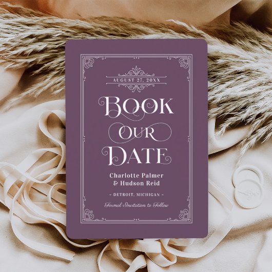 Boek onze datum Paarse  Boek Hoesje Bruiloft Save The Date