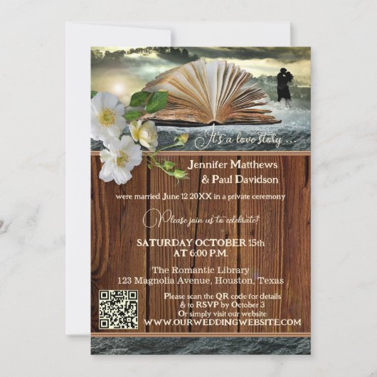Boek overloopt QR Code Foto na bruiloft Kaart (Voorkant)