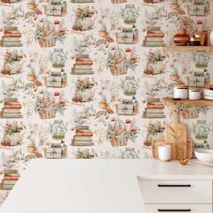 Boek Paddenstoel Bloemige Whimsical Cottagecore Pa Behang