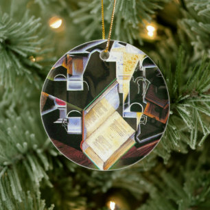 Boek, Pijp en Bril, Juan Gris, Vintage Cubisme Keramisch Ornament