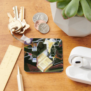 Boek, Pijp en Bril, Juan Gris, Vintage Cubisme Sleutelhanger