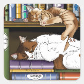 Boek Plank Katten Bibliotheek Vierkante Sticker (Voorkant)