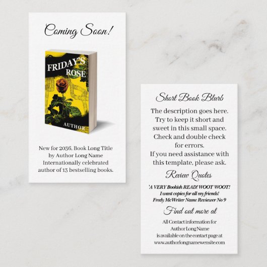 Boek Promotie Auteur Business Writer Visitekaartje (Voorkant / Achterkant)