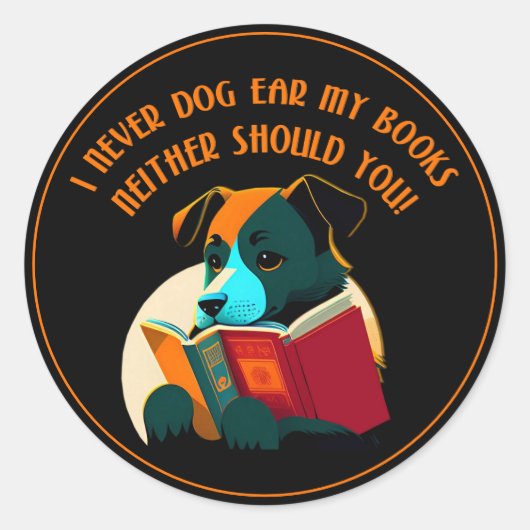 Boek Puppy Dog Ear Humor Ronde Sticker (Voorkant)
