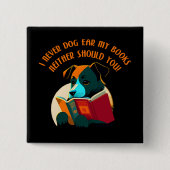 Boek Puppy Dog Ear Humor Vierkante Button 5,1 Cm (Voorkant)