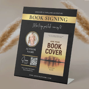 Boek Signing Boek Hoesje Auteur Foto Zwart & Goud Reclamebord Met Voetstuk