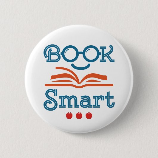 Boek Smart Funny Reading Lover Bookworm Ronde Button 5,7 Cm (Voorkant)