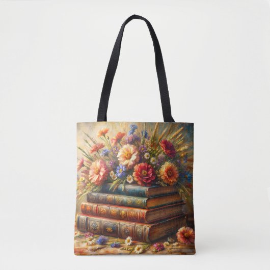 Boek Stack Bloemen Schilderen Tote Bag (Voorkant)