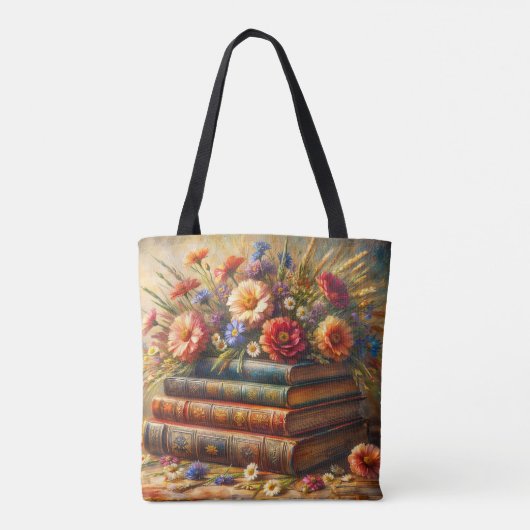 Boek Stack Bloemen Schilderen Tote Bag (Achterkant)