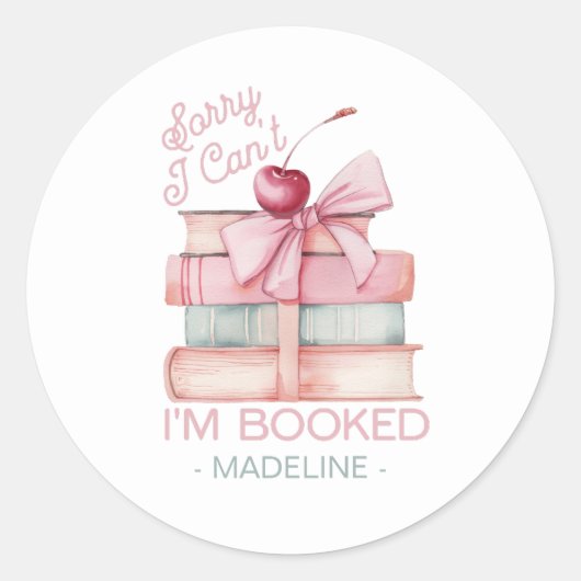 Boek Stack Coquette Bow Naam Ronde Sticker (Voorkant)
