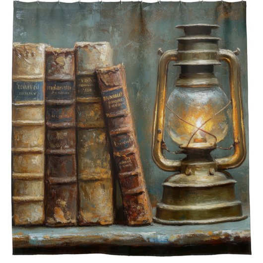 boek Stack Schilderen Antiek Bibliotheekmuur Douchegordijn (Voorkant)