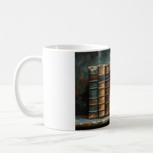 boek Stack Schilderen Antiek Bibliotheekmuur Koffiemok (Links)