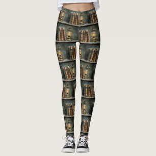  boek Stack Schilderen Antiek Bibliotheekmuur Leggings