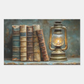 boek Stack Schilderen Antiek Bibliotheekmuur Rechthoekige Sticker (Voorkant)