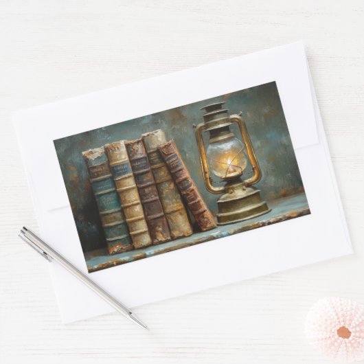  boek Stack Schilderen Antiek Bibliotheekmuur Rechthoekige Sticker (Envelop)