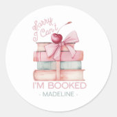 Boek Stapel Coquette Strik Naam Ronde Sticker (Voorkant)