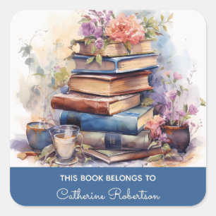 Boek Stapel Dit boek behoort tot Naam Boekplaat Vierkante Sticker