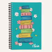 Boek stapel en Bloemen Kind Teal Spiraal Notebook (Voorkant)