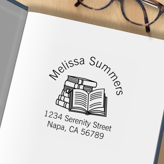 Boek stapel open boek arch adres ex-libris rubberstempel