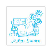 Boek stapel, Open boek, Bloemen - Boekplaat Zelfinktende Stempel (Design)